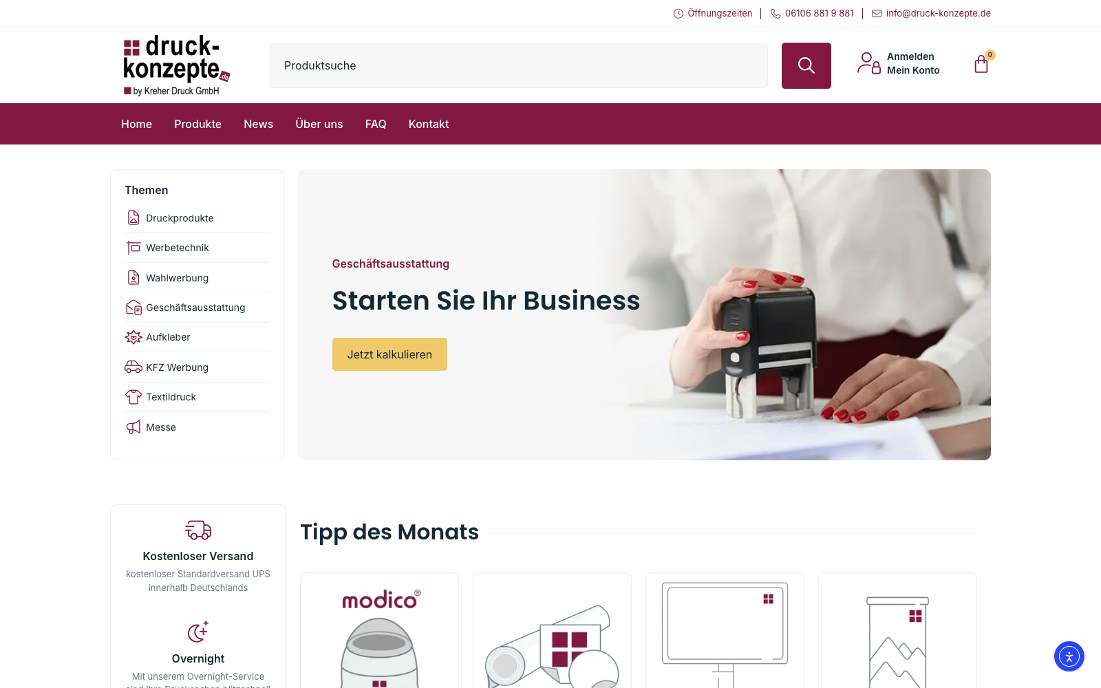 Website auf Desktop