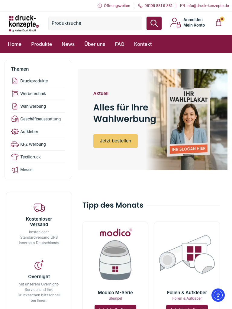 Website auf Tablet